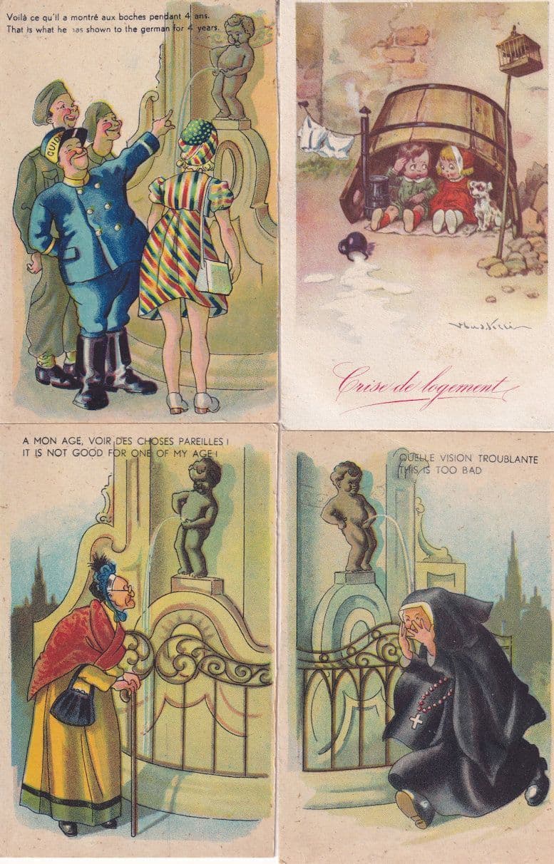 Mannekin Pis Belgium Nun Old Lady Tour Guide 4x Comic Old Postcard s