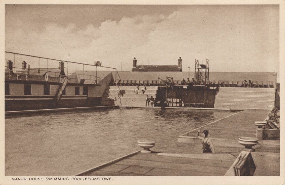 Manor House Swimming Pool Felixstowe Suffolk Old Postcard