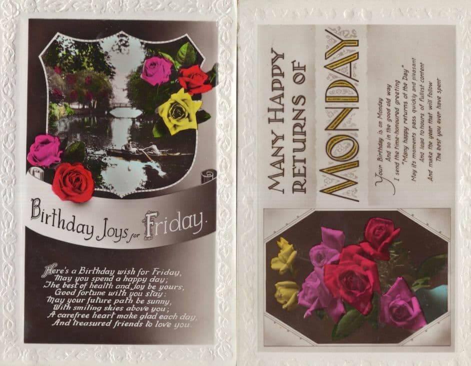 Many Happy Returns of Monday Friday 2x Greetings Postcard