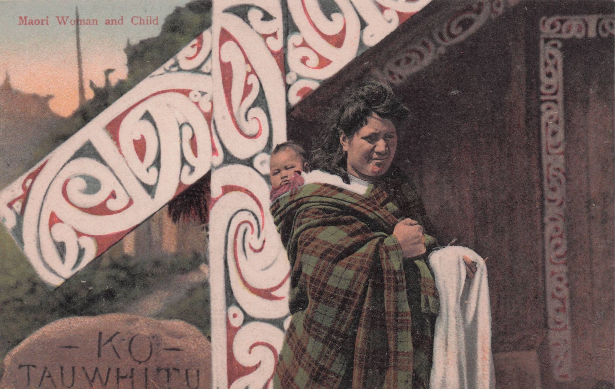 Maori Ku Tauwhitu Tribe Woman Mother & Child New Zealand Old Postcard