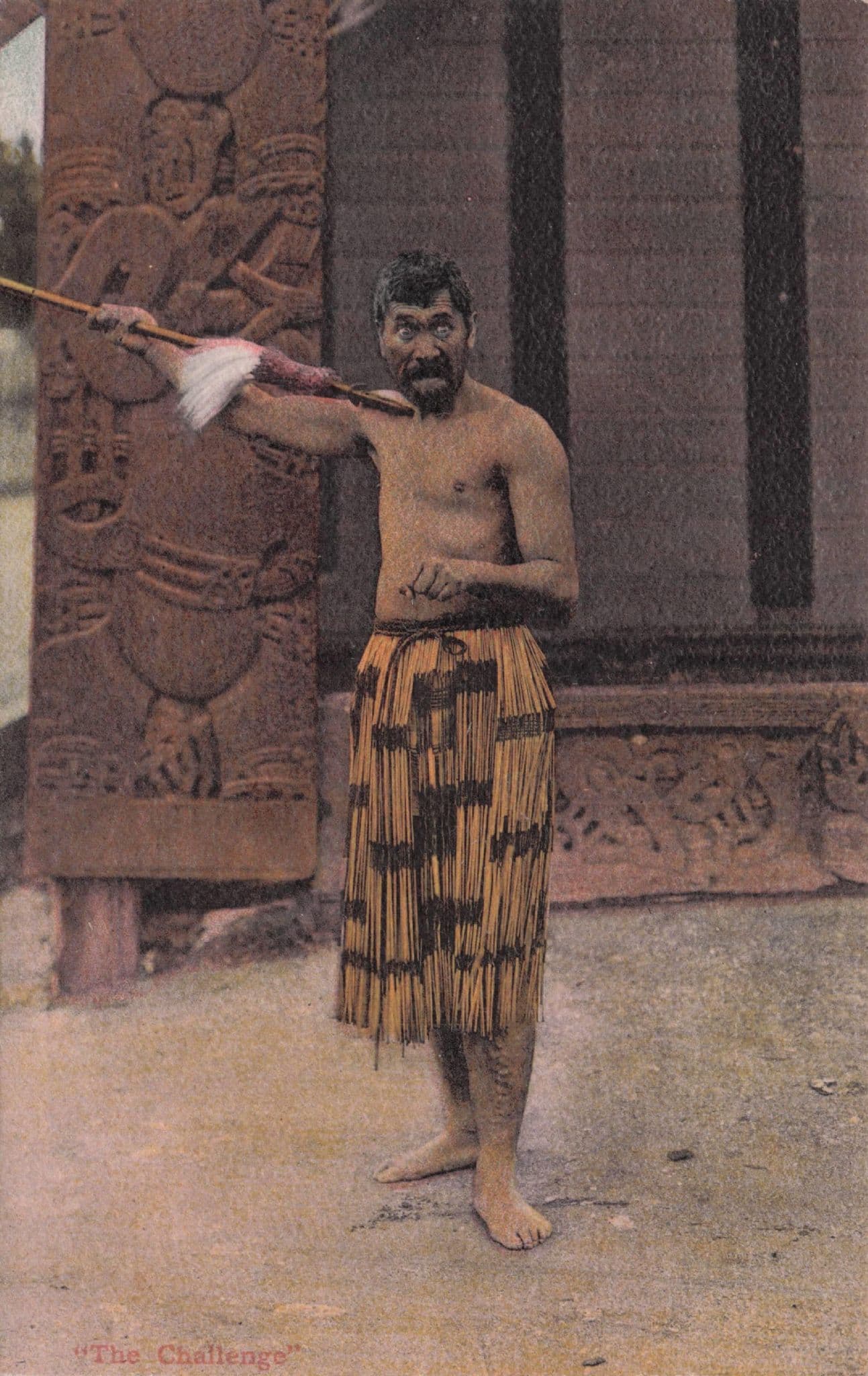 Maori The Challenge Haka New Zealand Tribesman Antique Postcard
