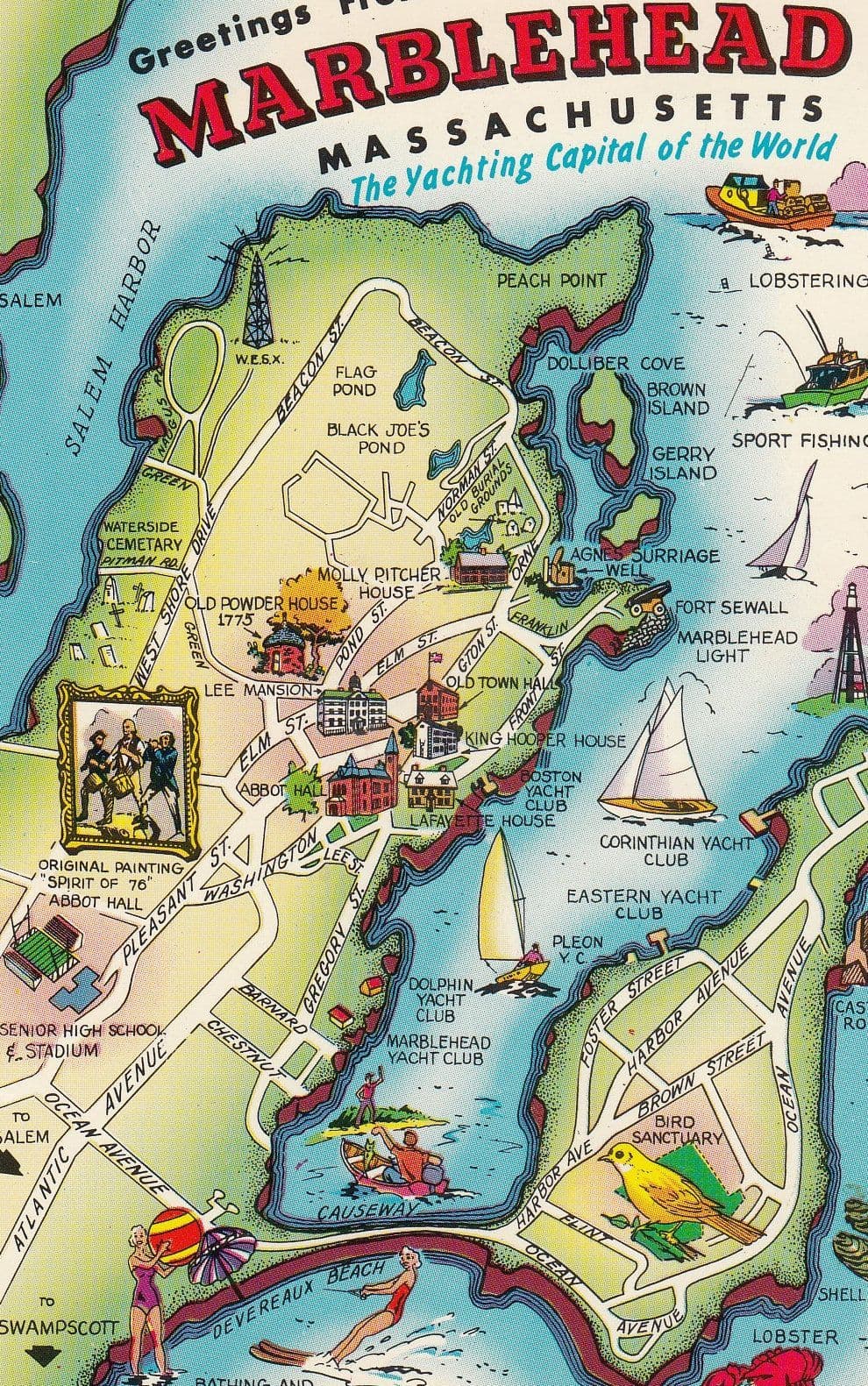 Marblehead Yachting Capital Of The World Map Postcard