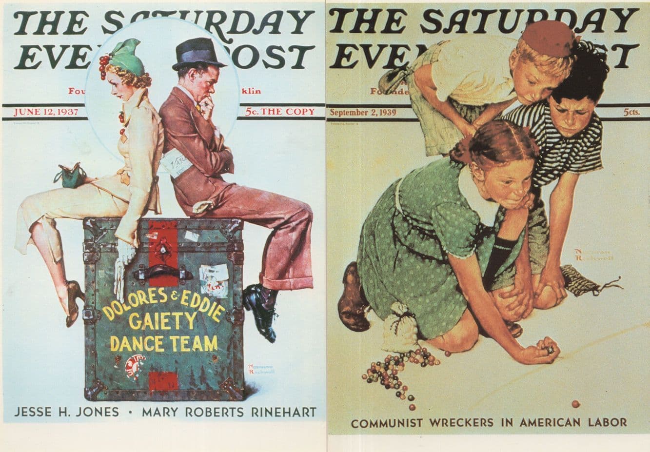 Marbles Champion Norman Rockwell The Final Curtain 2x Postcard s