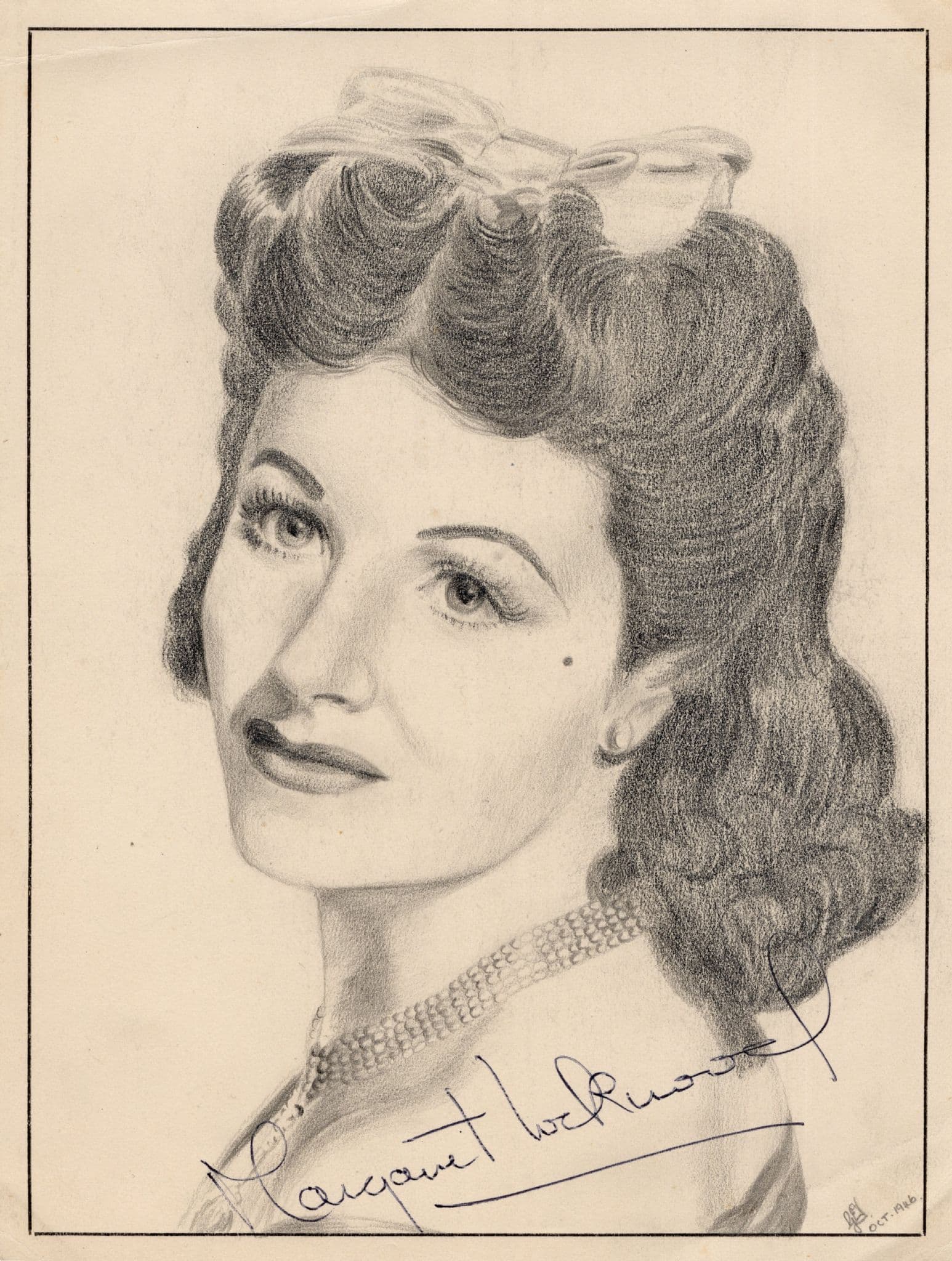 Margaret Lockwood Film Actress Vintage Signed Rare Large Hand Art Drawing