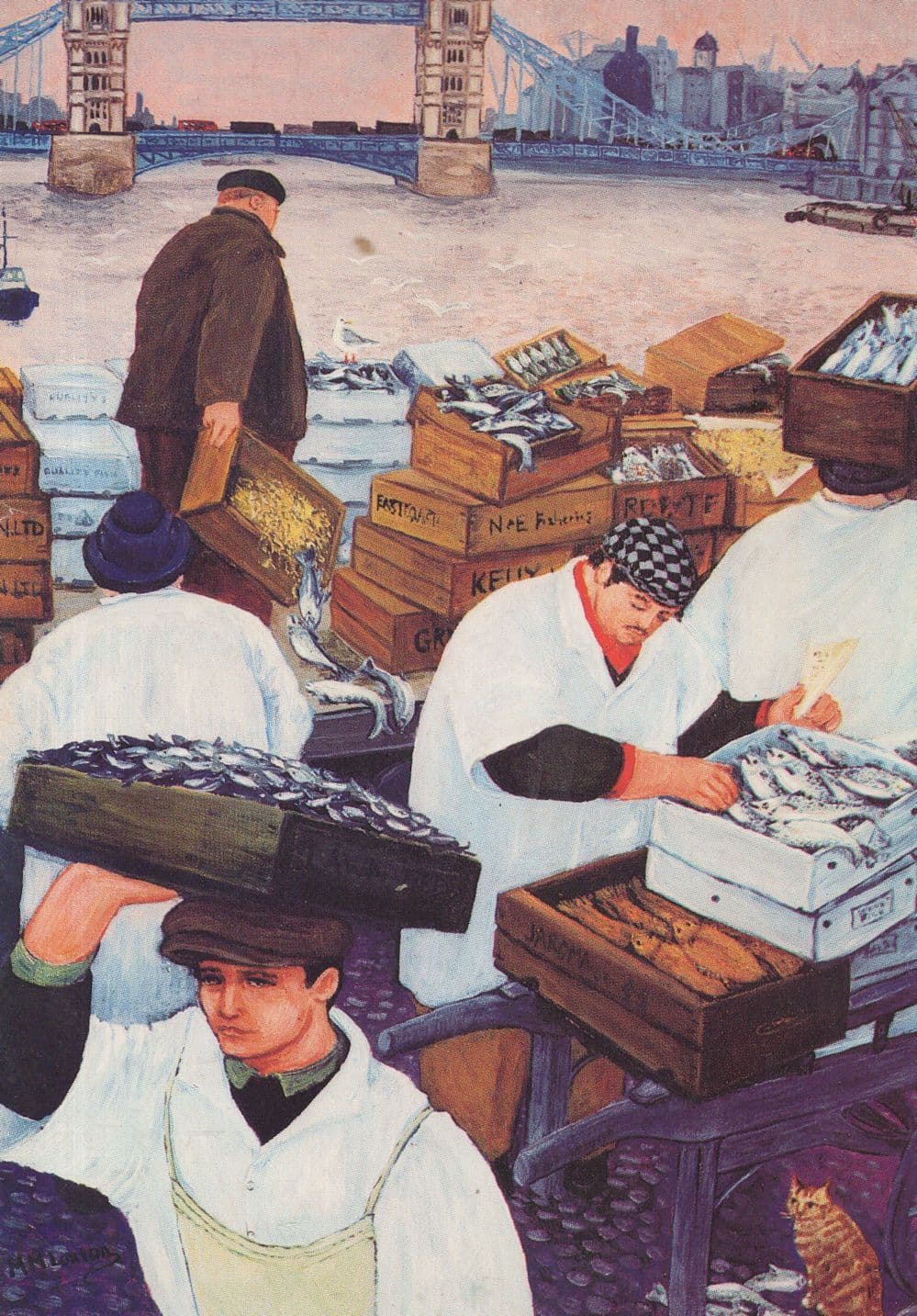 Margaret Loxton Billingsgate Fish Market Painting Postcard