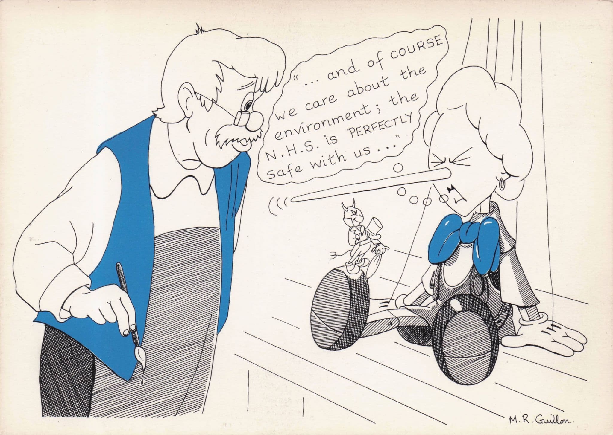 Margaret Thatcher As Pinocchio Puppet Art Illustrator Political Comic Postcard