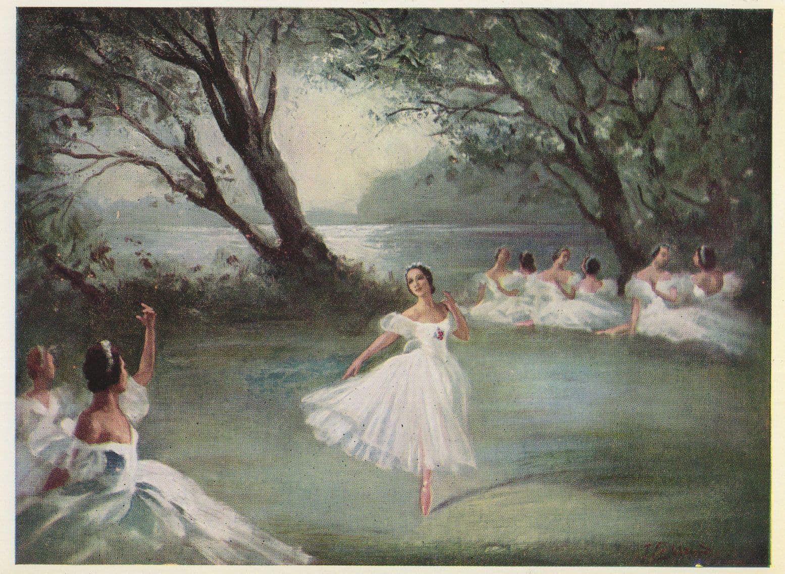 Margot Fonteyn as Giselle Ballerina Ballet Painting Postcard