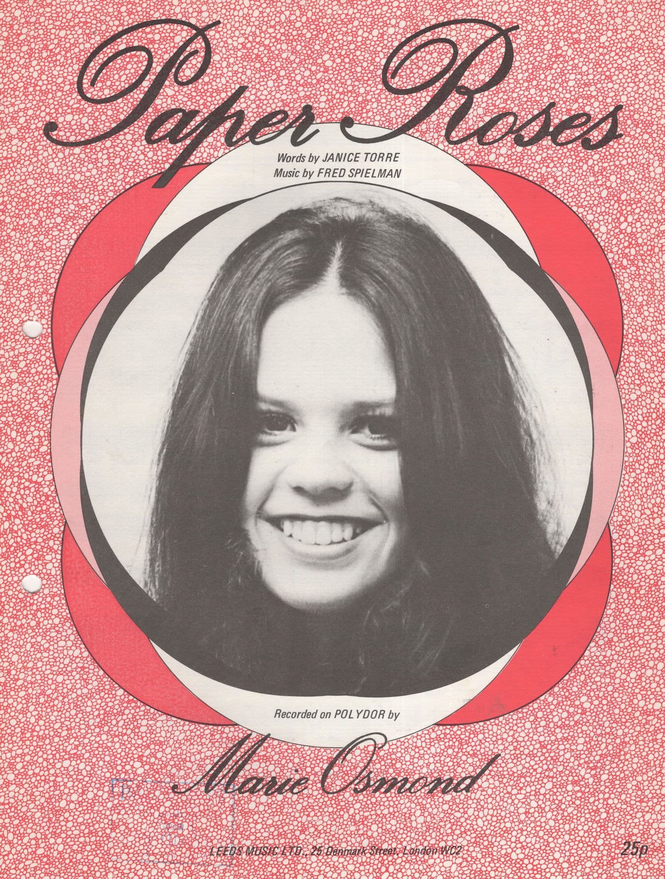 Marie Osmond Paper Roses The Osmonds 1970s Sheet Music