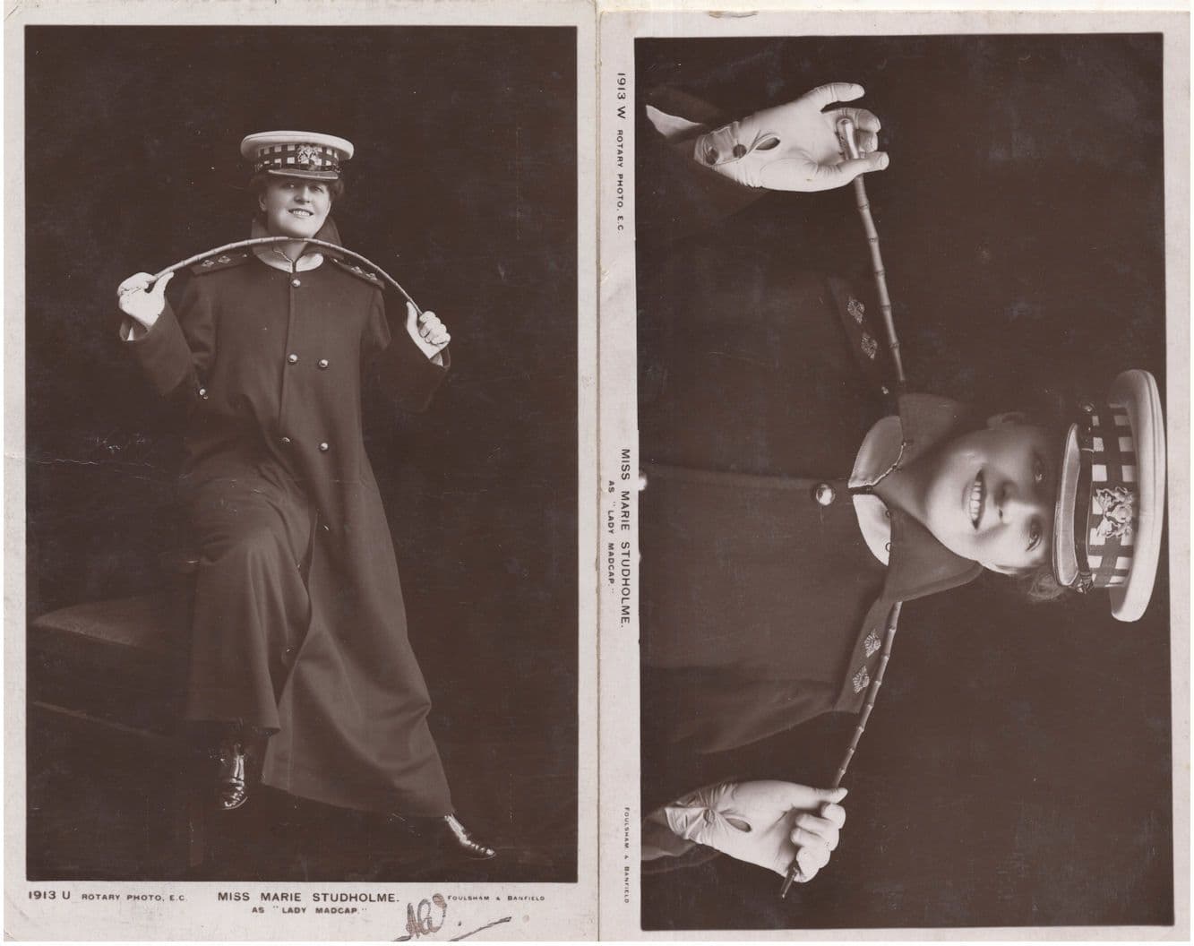 Marie Studholme as Dominant Lady Redcar Cane 2x RPC Theatre Postcard s