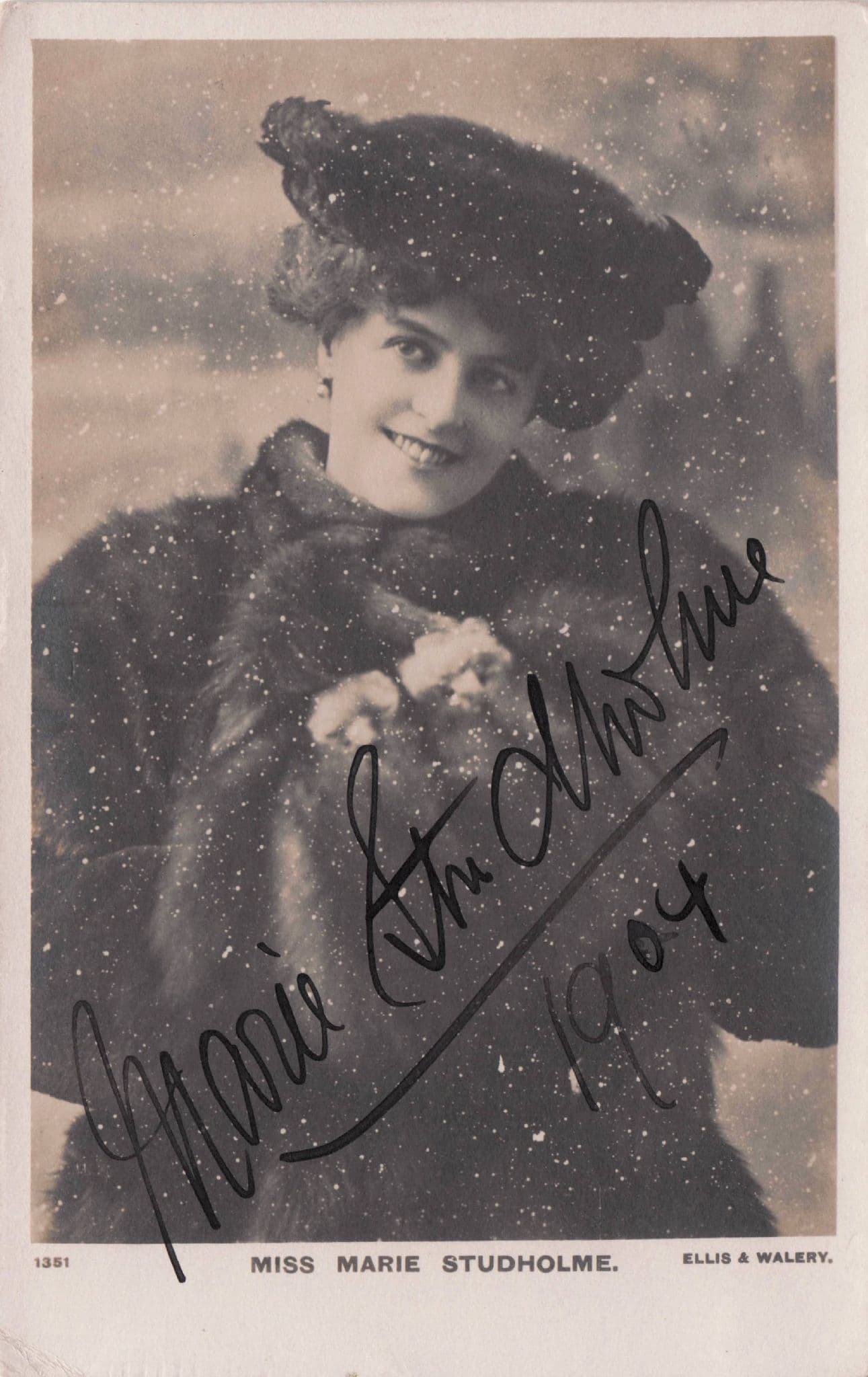 Marie Studholme in Christmas Snow Hand Signed Old Actress Photo Postcard