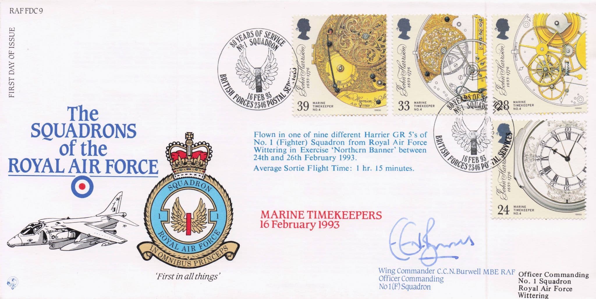 Marine Clocks Timekeepers CCN Burwell Squadrons Of The RAF Hand Signed FDC