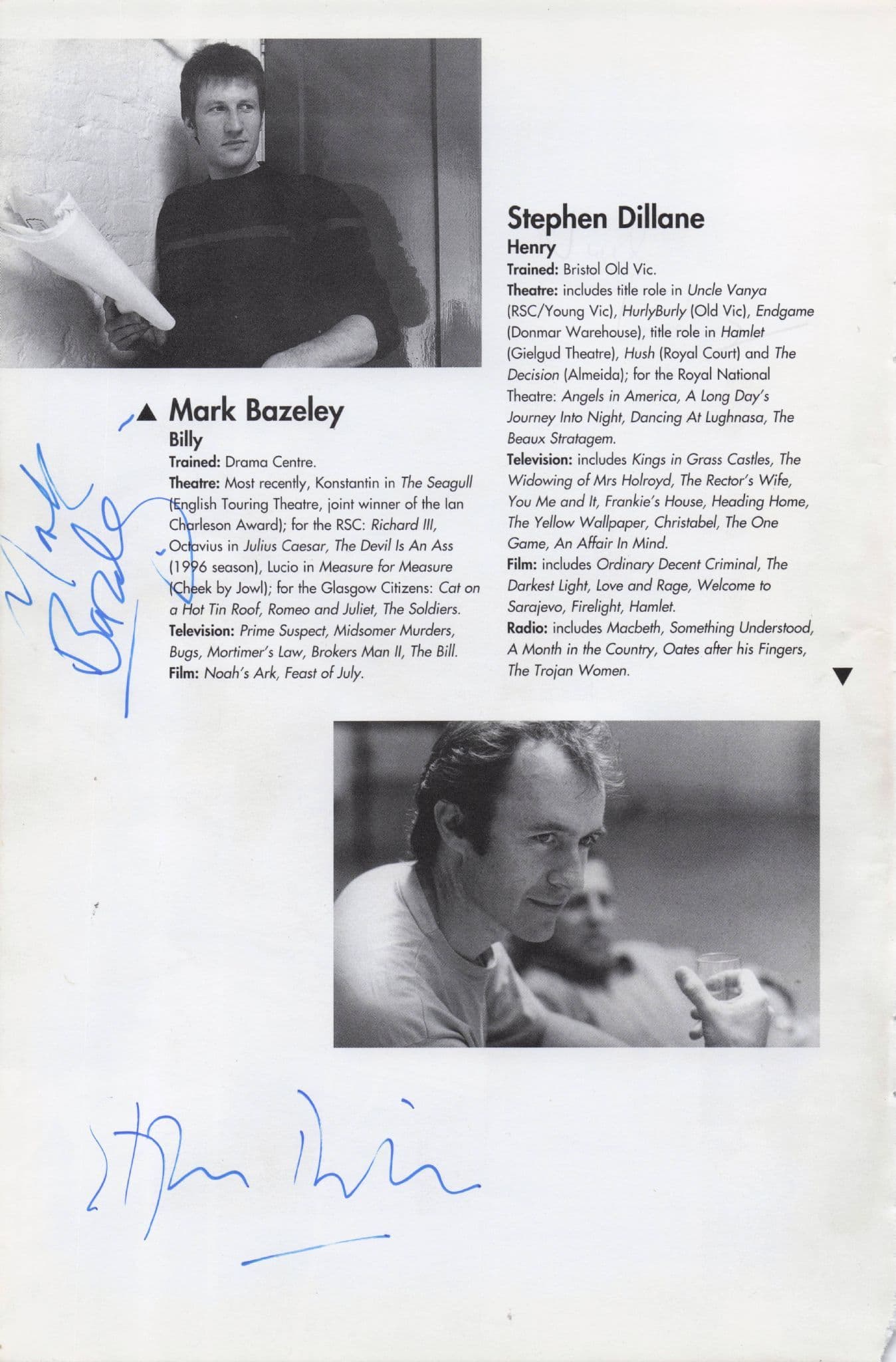 Mark Bazeley Stephen Dillane Game Of Thrones Hand Signed Theatre Page