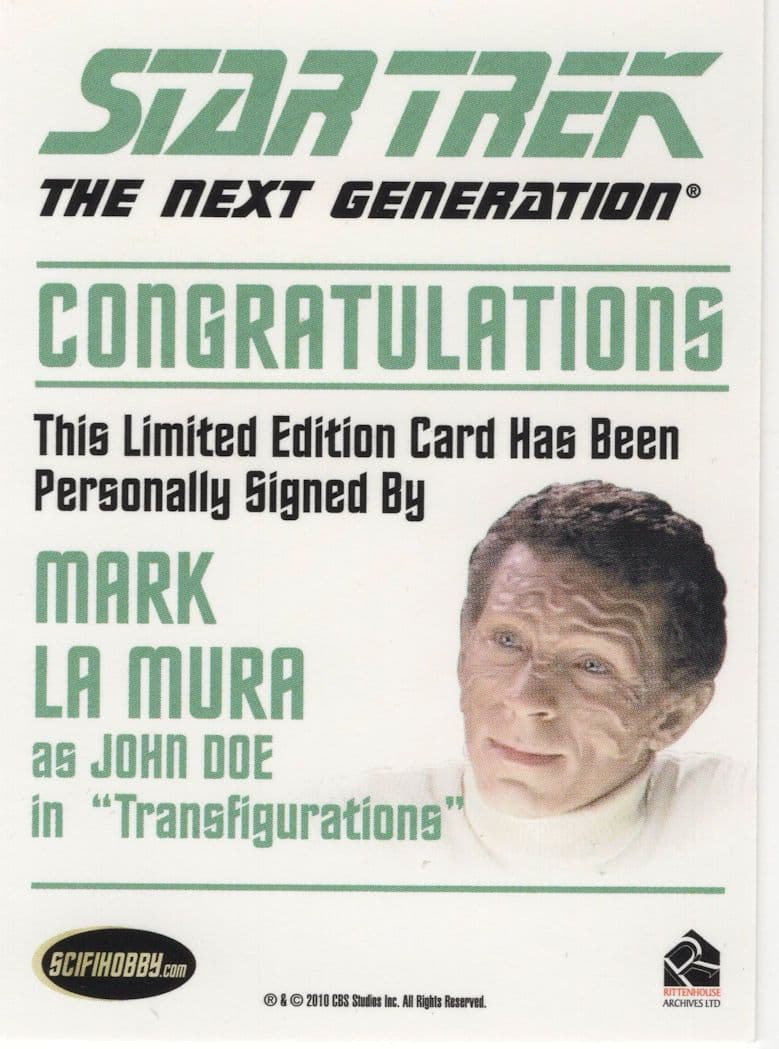 Mark La Mura Star Trek Hand Signed Trading Autograph Card