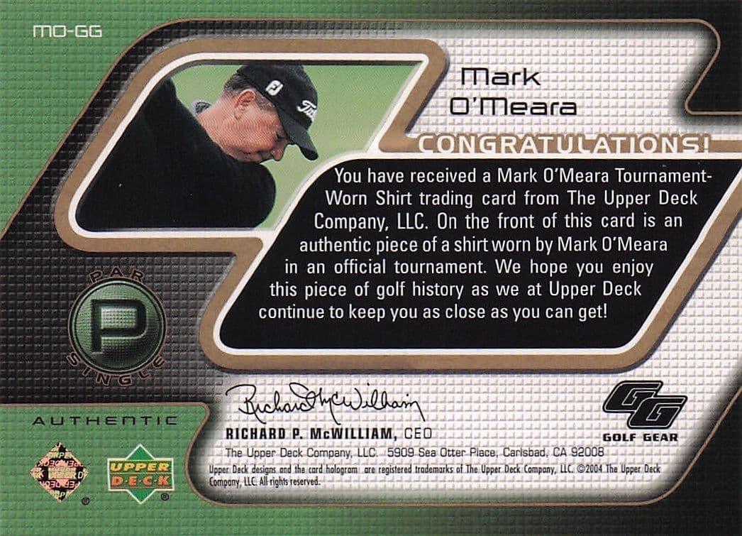 Mark O'Meara Golf Gear Real Player Shirt Swatch Upper Deck Card