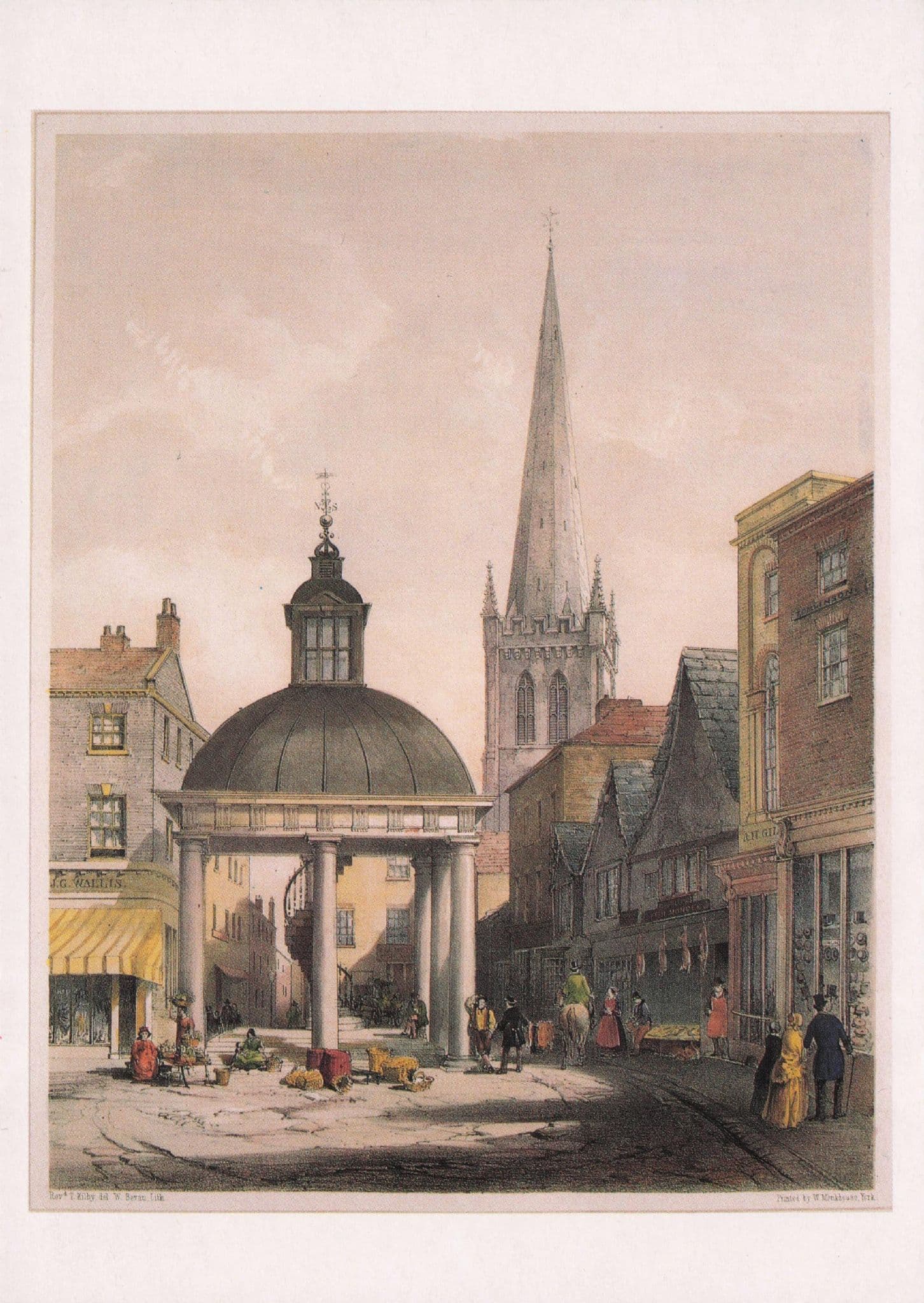 Market Cross Wakefield Butter Cheese Eggs Victorian Painting Postcard