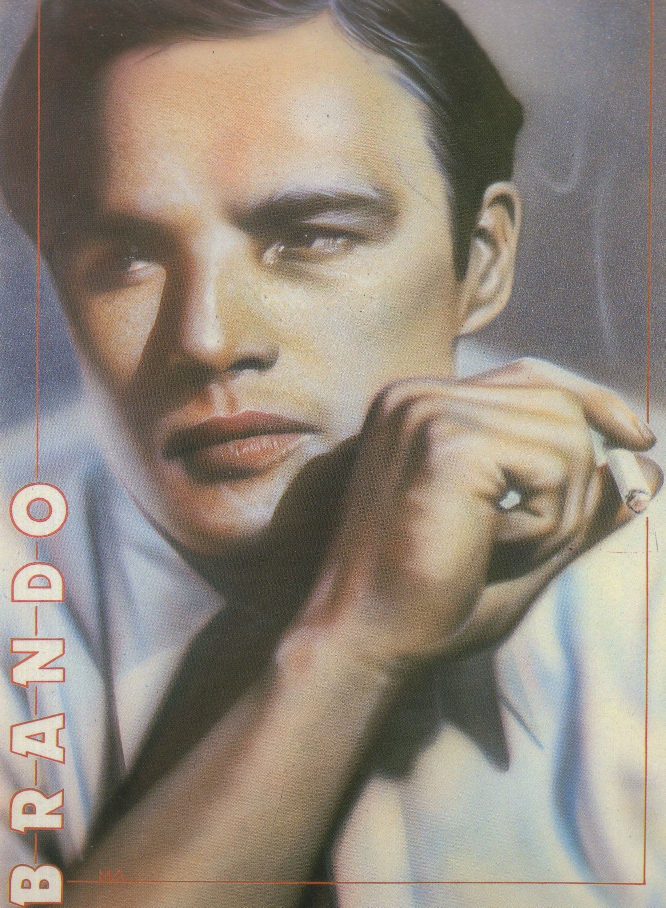 Marlon Brando Film Star Smoking Rare Painting Postcard