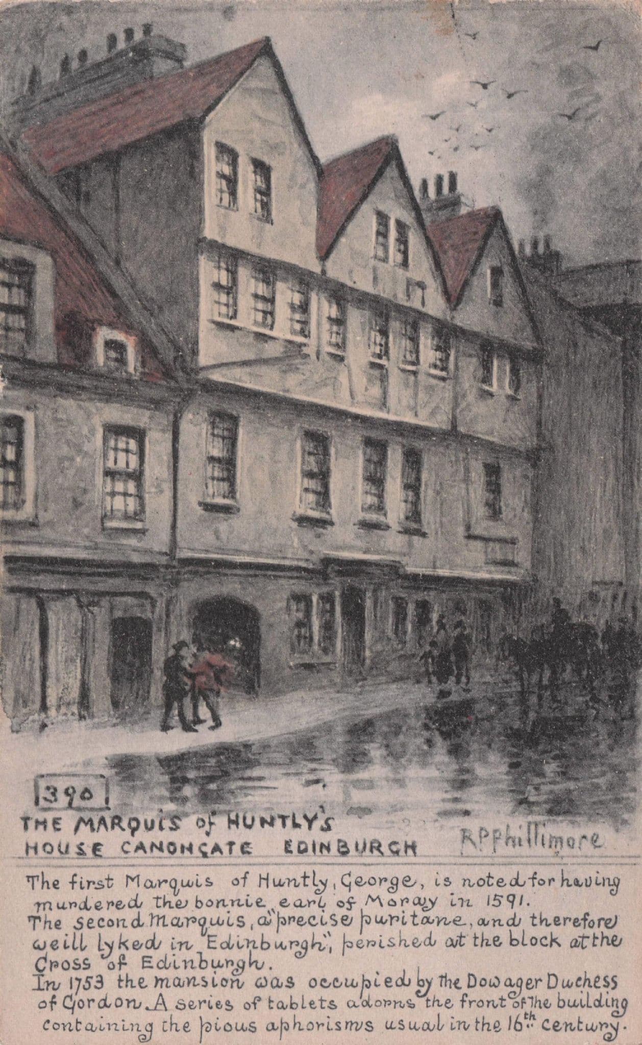 Marquis Of Huntly's House Edinburgh Earl Of Moray Old Murder Phillimore Postcard