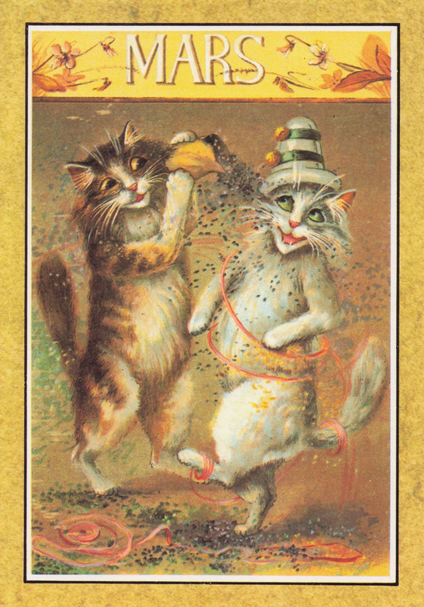 Mars Cats Dancing Hat Fashion Calendar French Cat Postcard