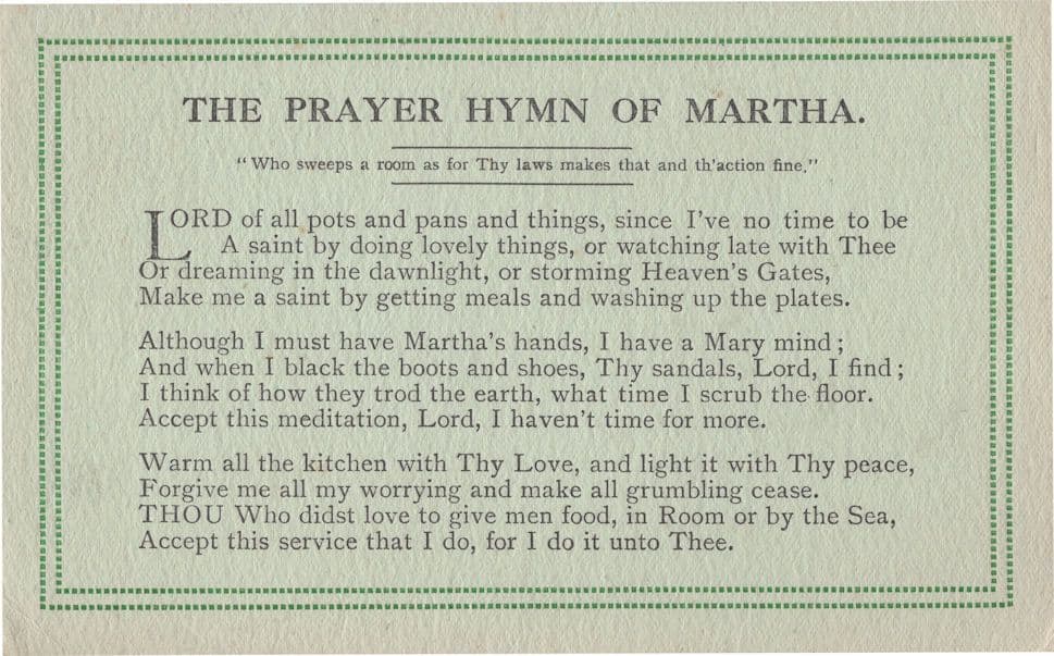 Martha The Kitchen Maid Servant Antique Prayer Postcard