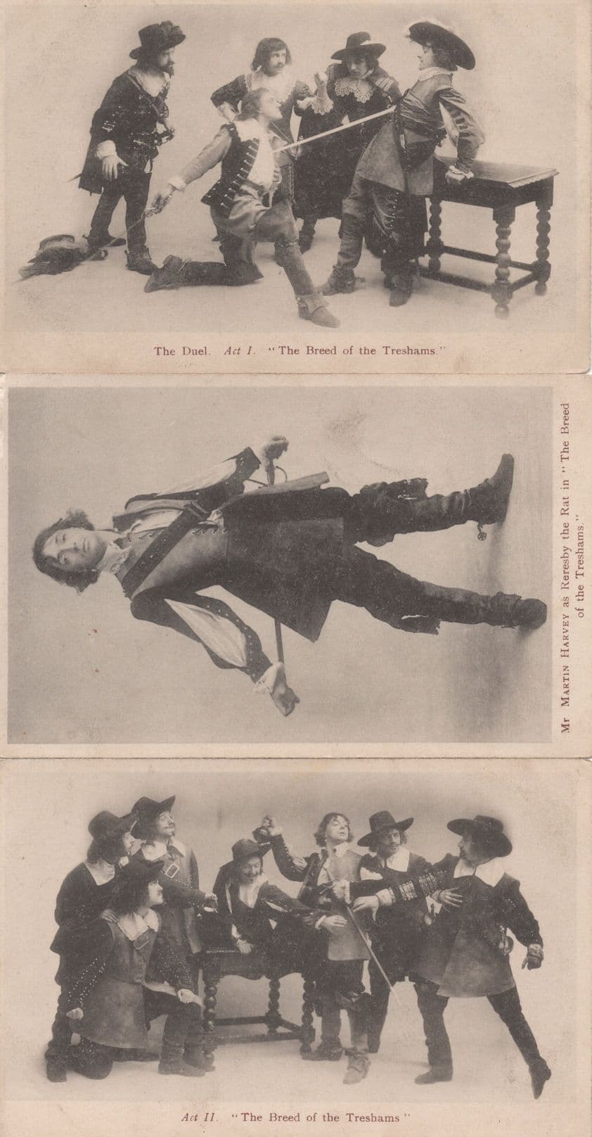 Martin Harvey The Breed Of The Treshams Civil War 3x Old Postcard s