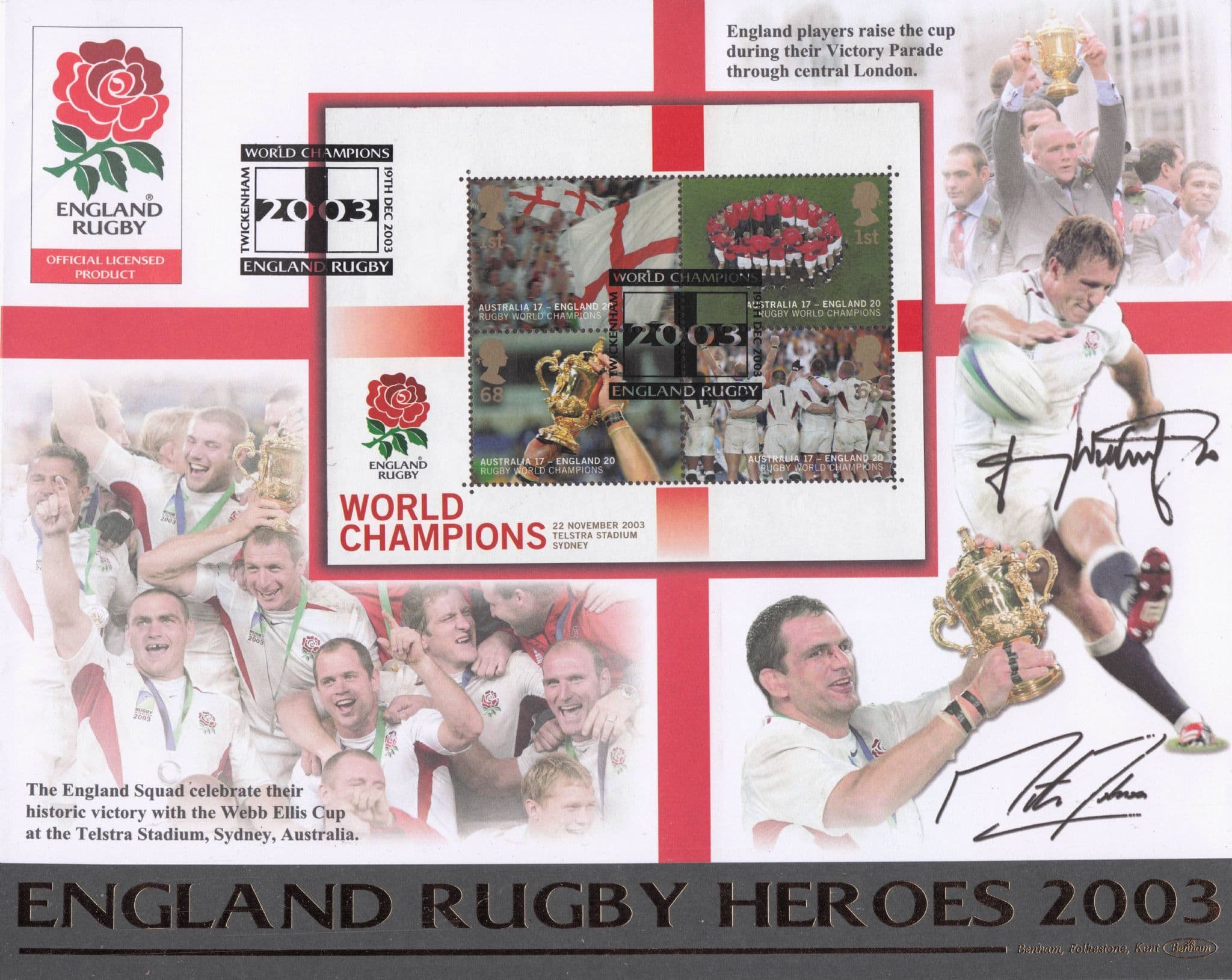 Martin Johnson MULTI LARGE Benham England Rugby World Cup Hand Signed FDC