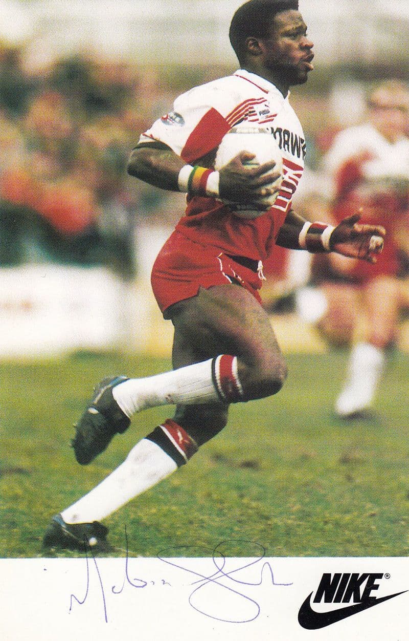 Martin Offiah Wigan Rugby League Genuine Hand Signed Publicity Card Photo
