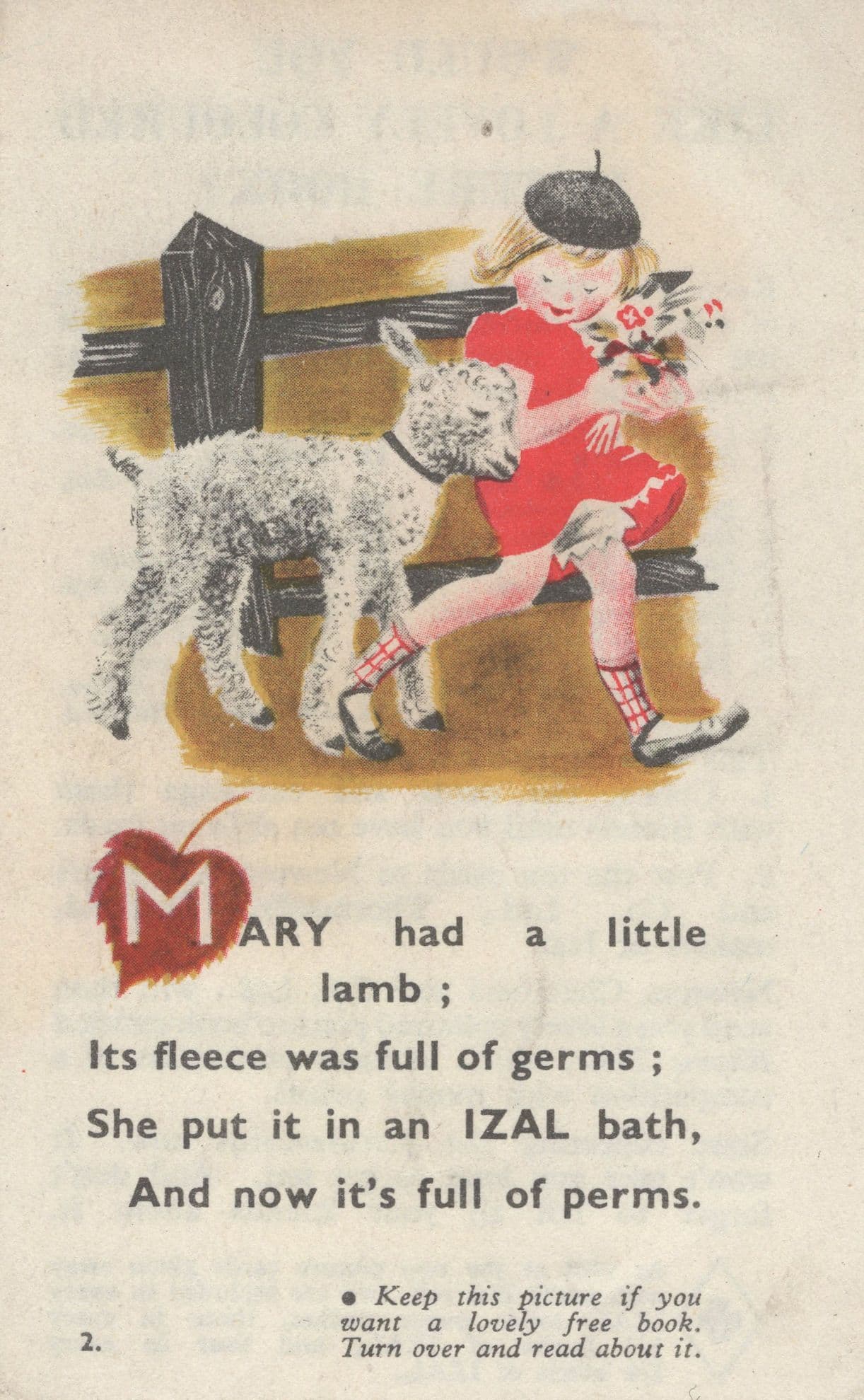 Mary Had A Little Lamb Izal Bath Advertising Card Ephemera