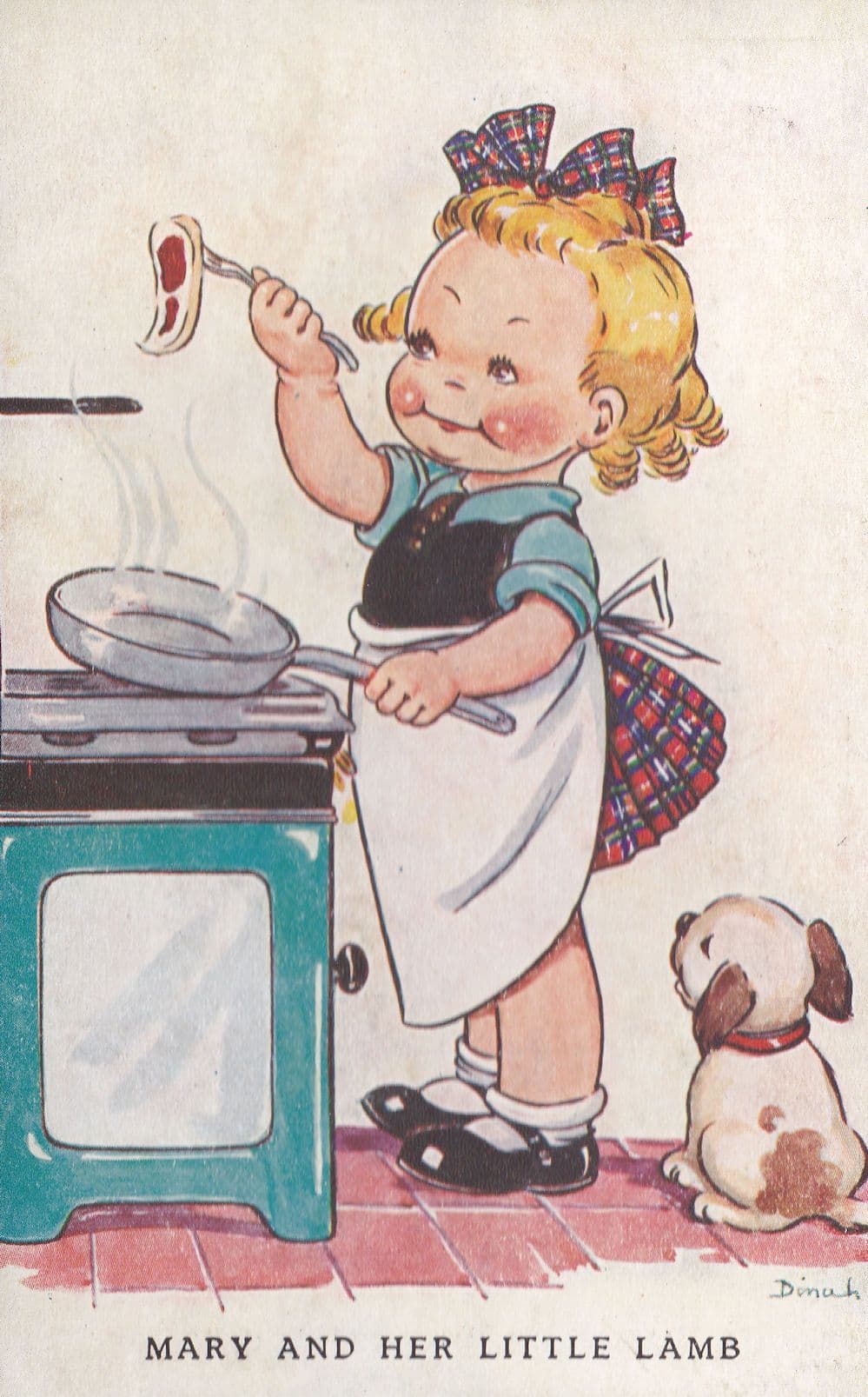 Mary & Her Little Lamb Nursery Rhyme Tucks Antique Comic Postcard