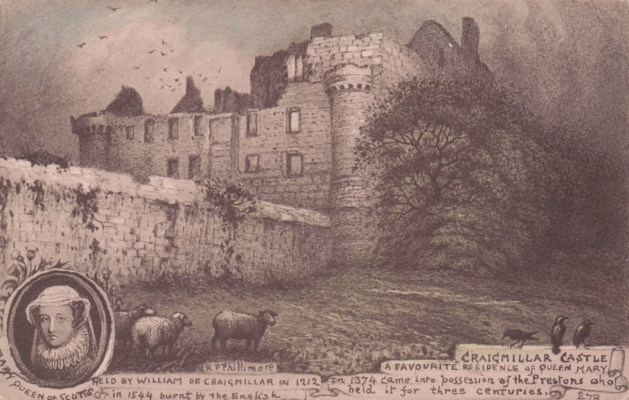 Mary Queen Of Scots Craigmillar Castle Scottish Phillimore Old Postcard
