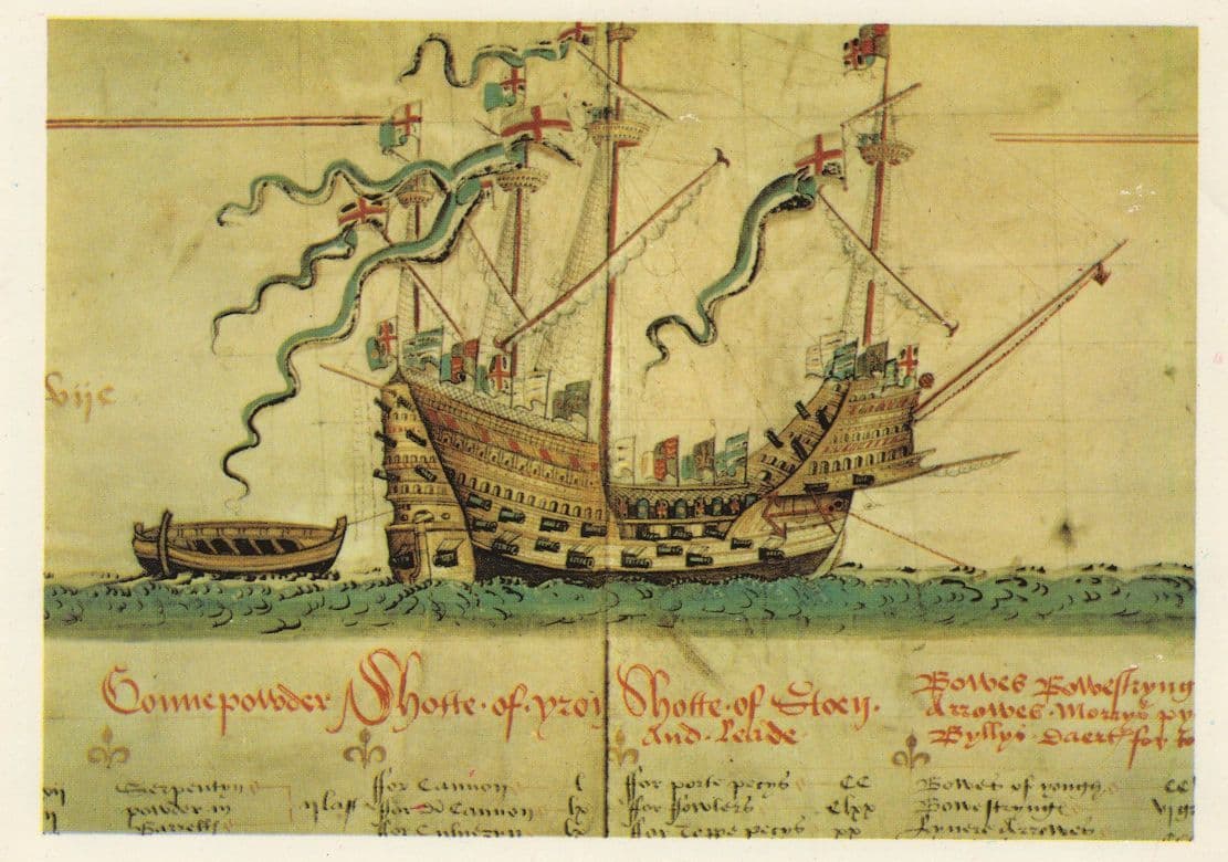 Mary Rose King Henry VIII Ship Chart Map 1545 Voyage Postcard