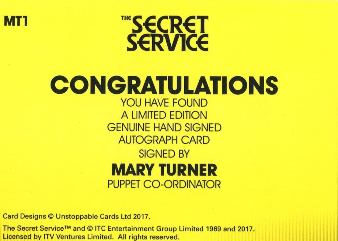 Mary Turner Gerry Anderson Secret Service Puppeteer Autograph Card