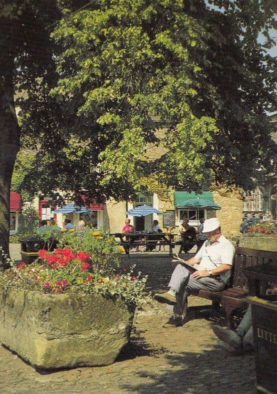 Masham Market A Place To Contemplate Quiet Cafe Bench Spot In The Shade Postcard