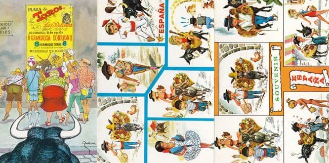 Matador Bullfight Poster Angry Bull Spanish Comic 3x Postcard