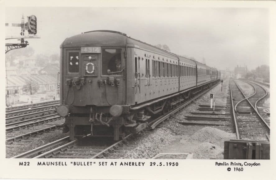 Maunsell Bullet Train at Anerley Station Railway RPC Postcard