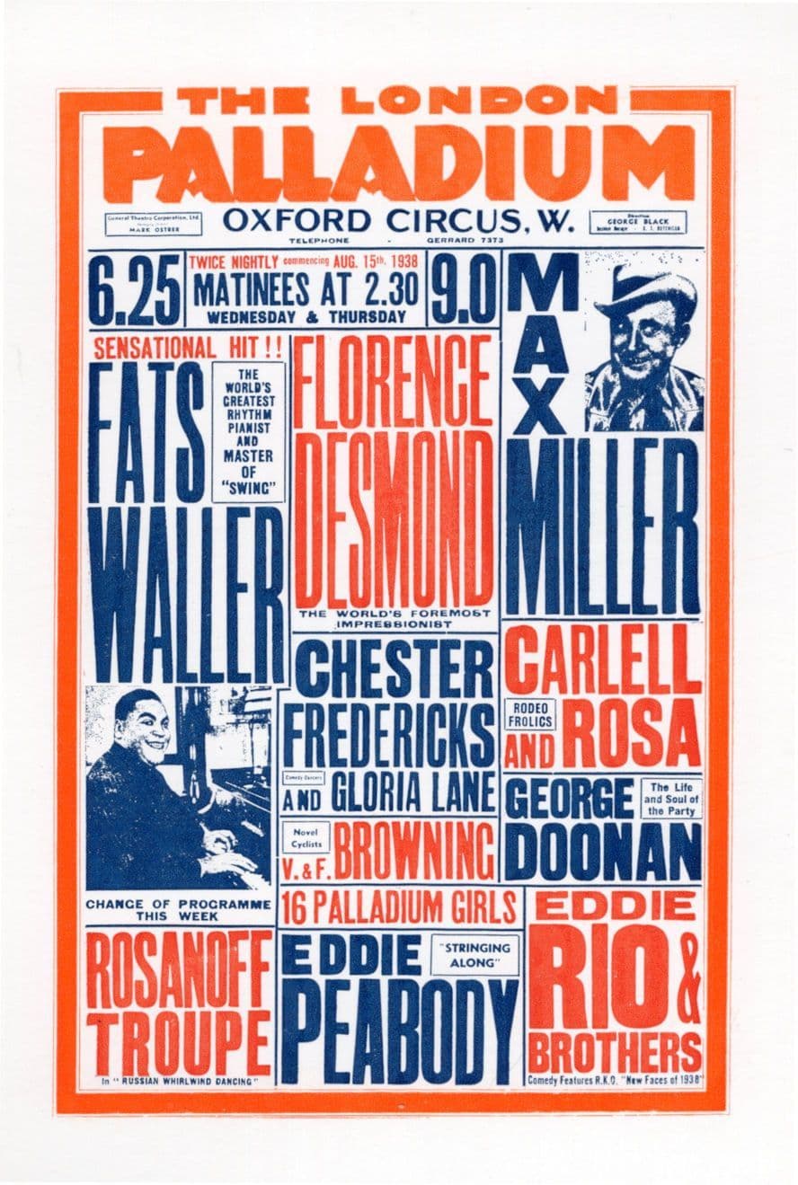Max Miller Fats Waller Jazz Concert London Palladium Poster Postcard