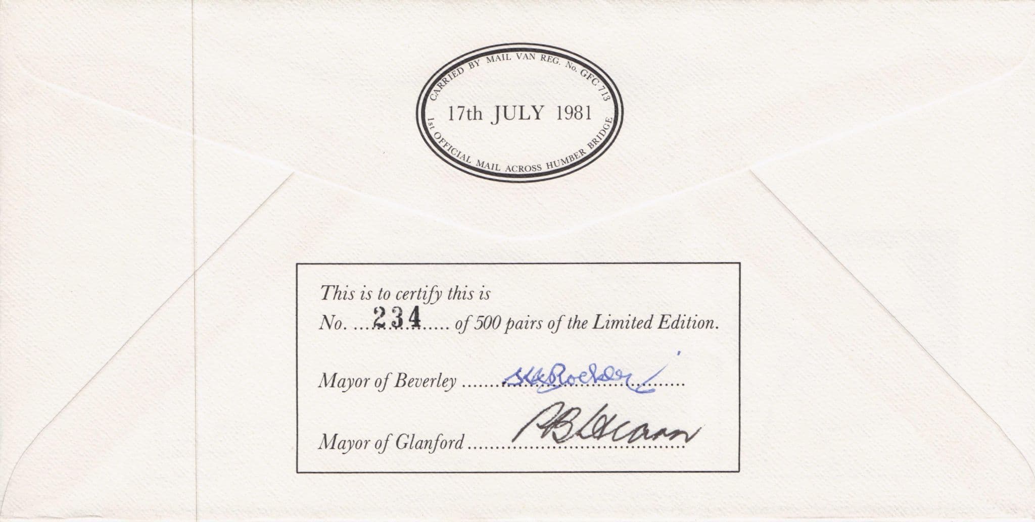 Mayor Of Beverley Glanford Humber Bridge Opening Hand Signed LTD FDC