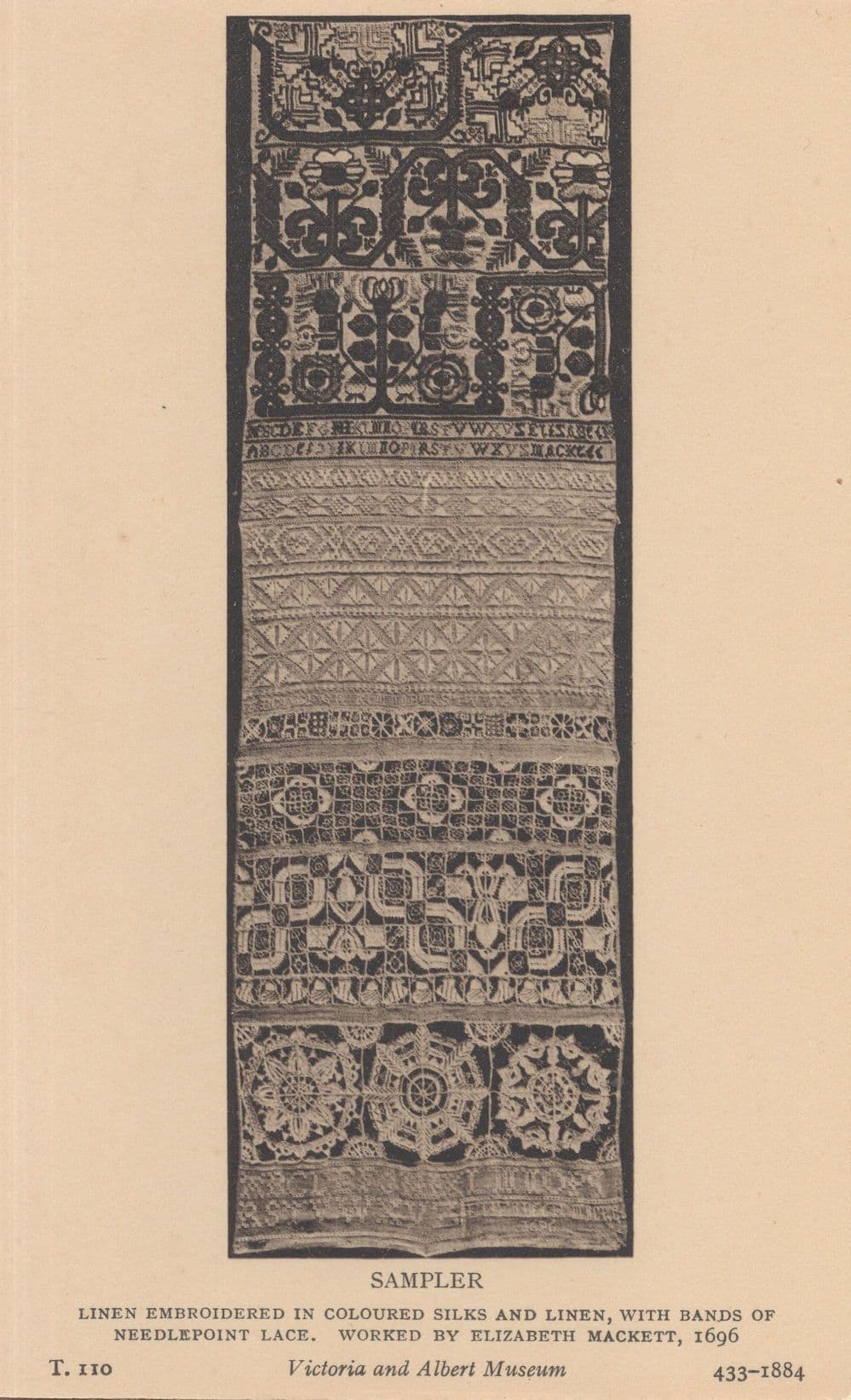 Medieval 1696 Embroidered Linen Coloured Antique Silk Postcard