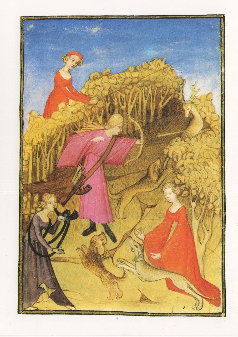 Medieval Hunter Woman Hunting Killing Deer Painting Postcard