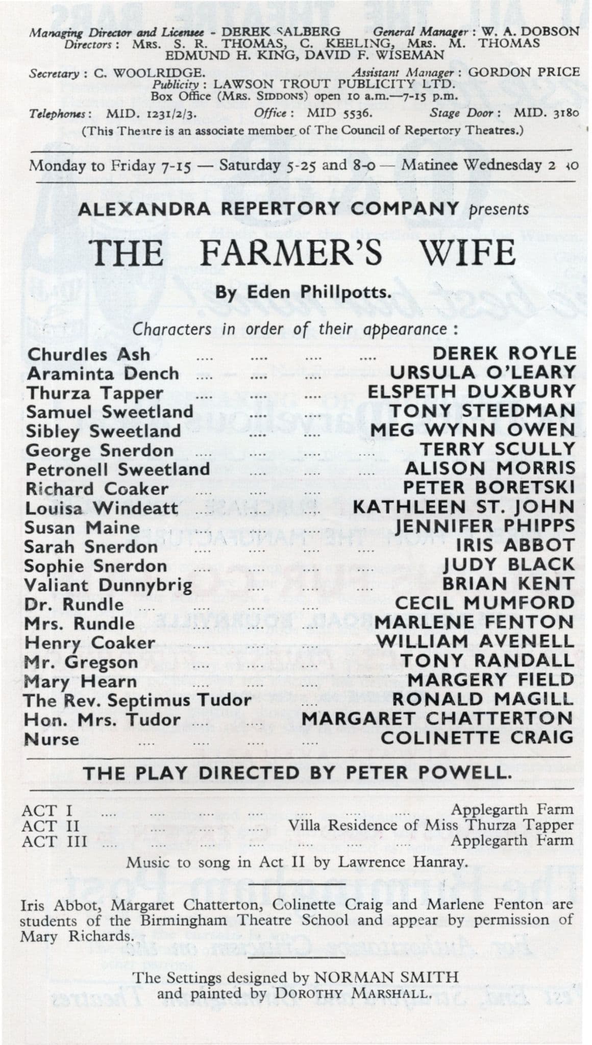 Meg Wynn Owen Upstairs Downstairs Farmers Wife 1960s Theatre Programme