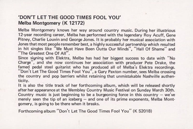 Melba Montgomery Dont Let The Good Times Country & Western LP 1970s CBS Photo