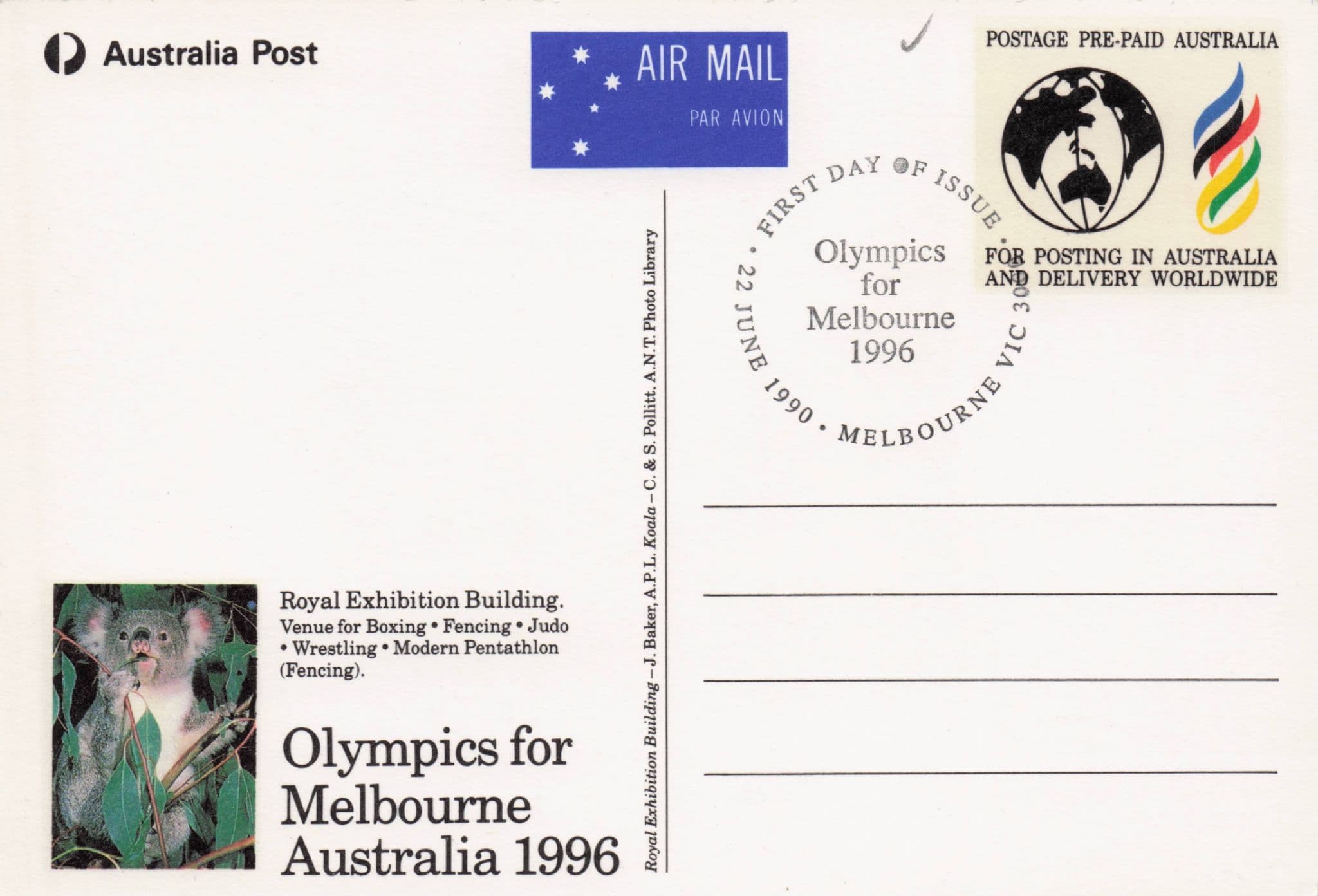 Melbourne Olympic Stadium Cricket Athetics Australia FDC Postcard