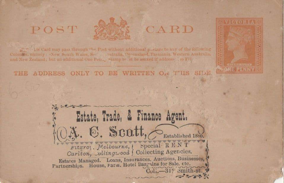 Melbourne Real Estate Finance Agent Antique Australia Postcard