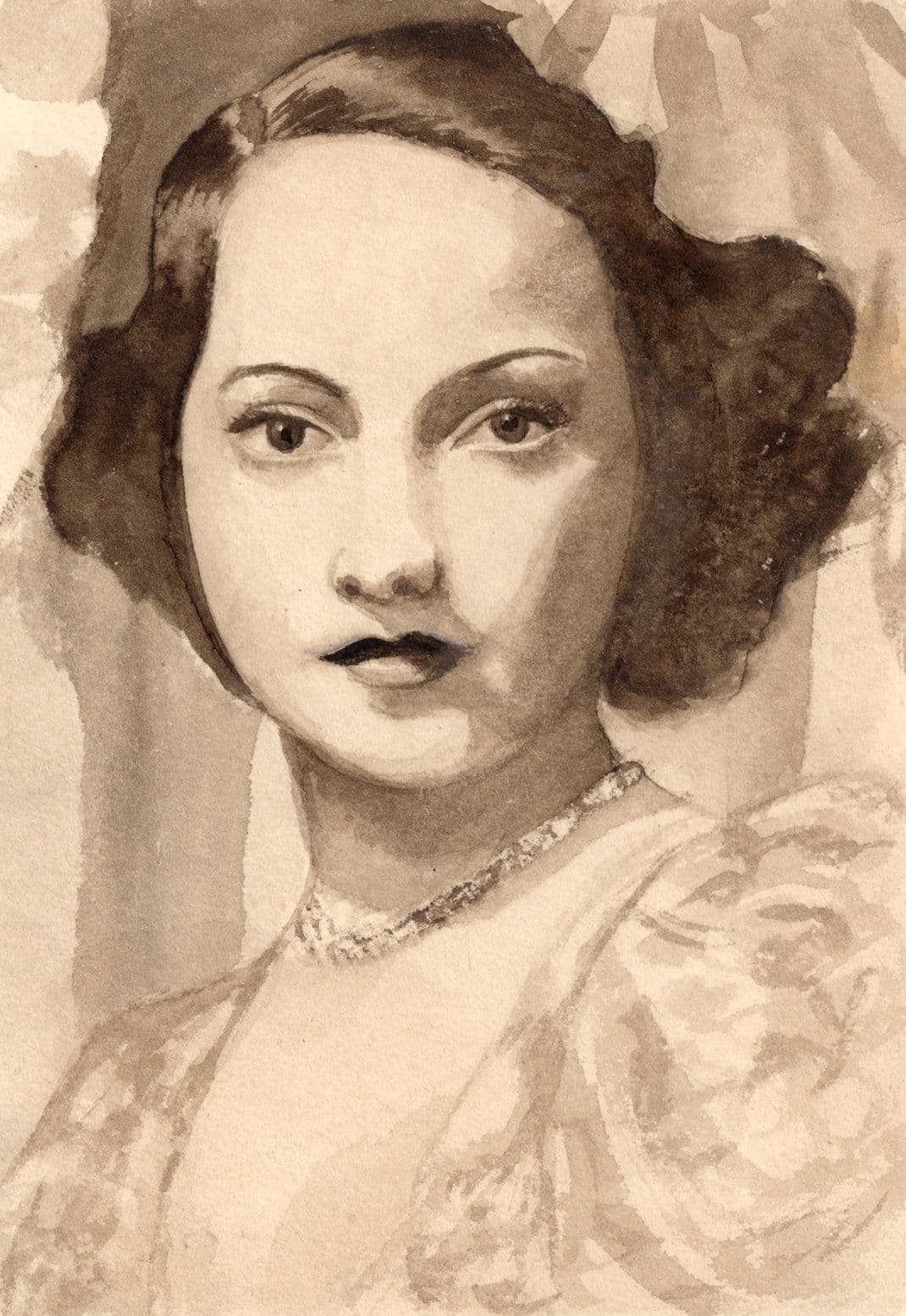 Merle Oberon Hollywood Film Actress Vintage Rare Old Hand Art Drawing