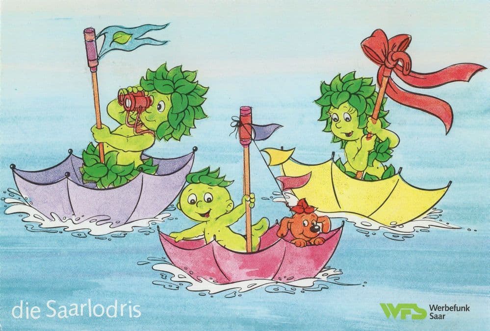 Mermaids on Umbrellas With Binoculars Comic German Postcard