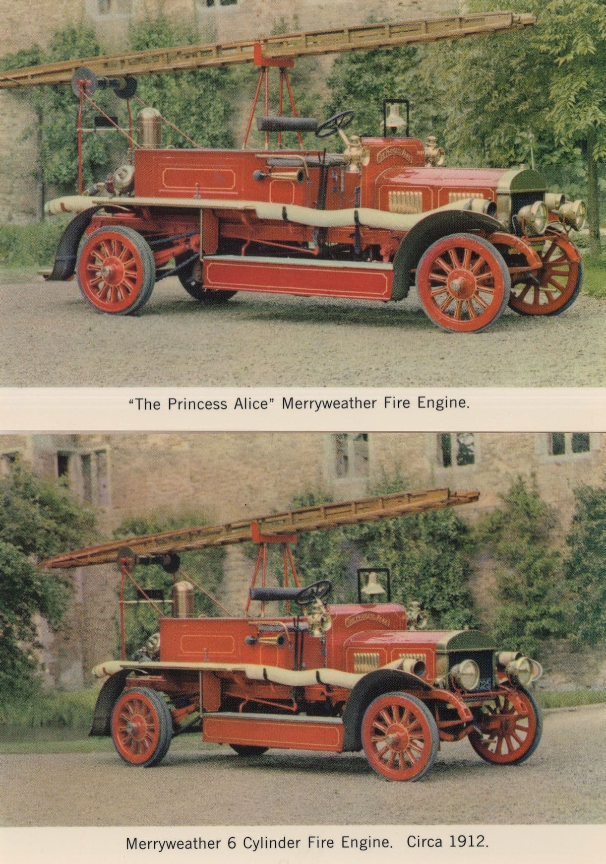 Merryweather & Cylinder Harrow Fire Engine 1912 2x Postcard s