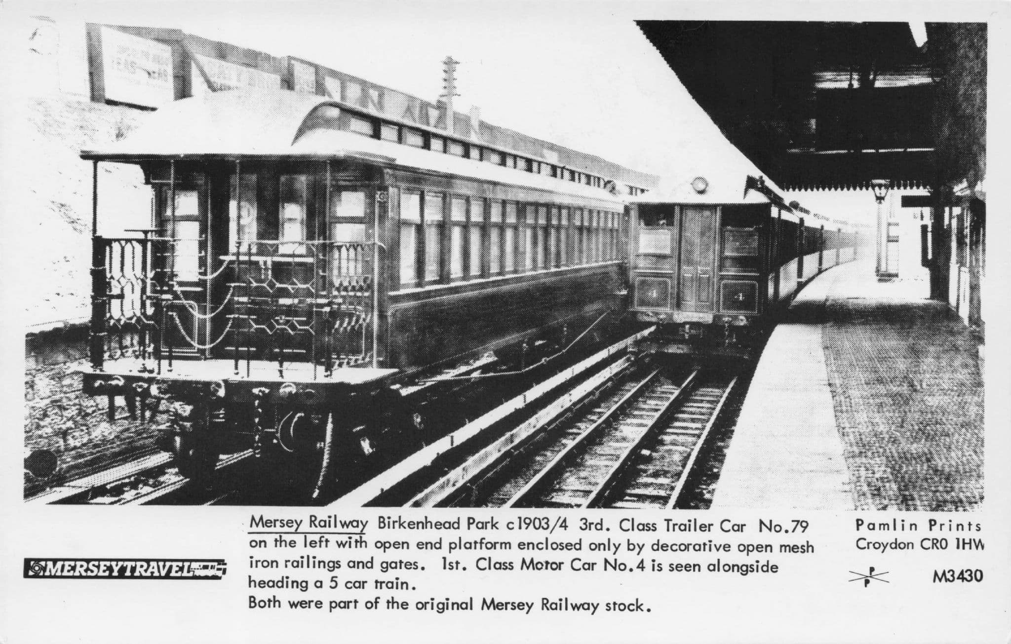 Mersey Railway 1903 Old Train at Birkenhead Park Station Pamlin Prints Postcard