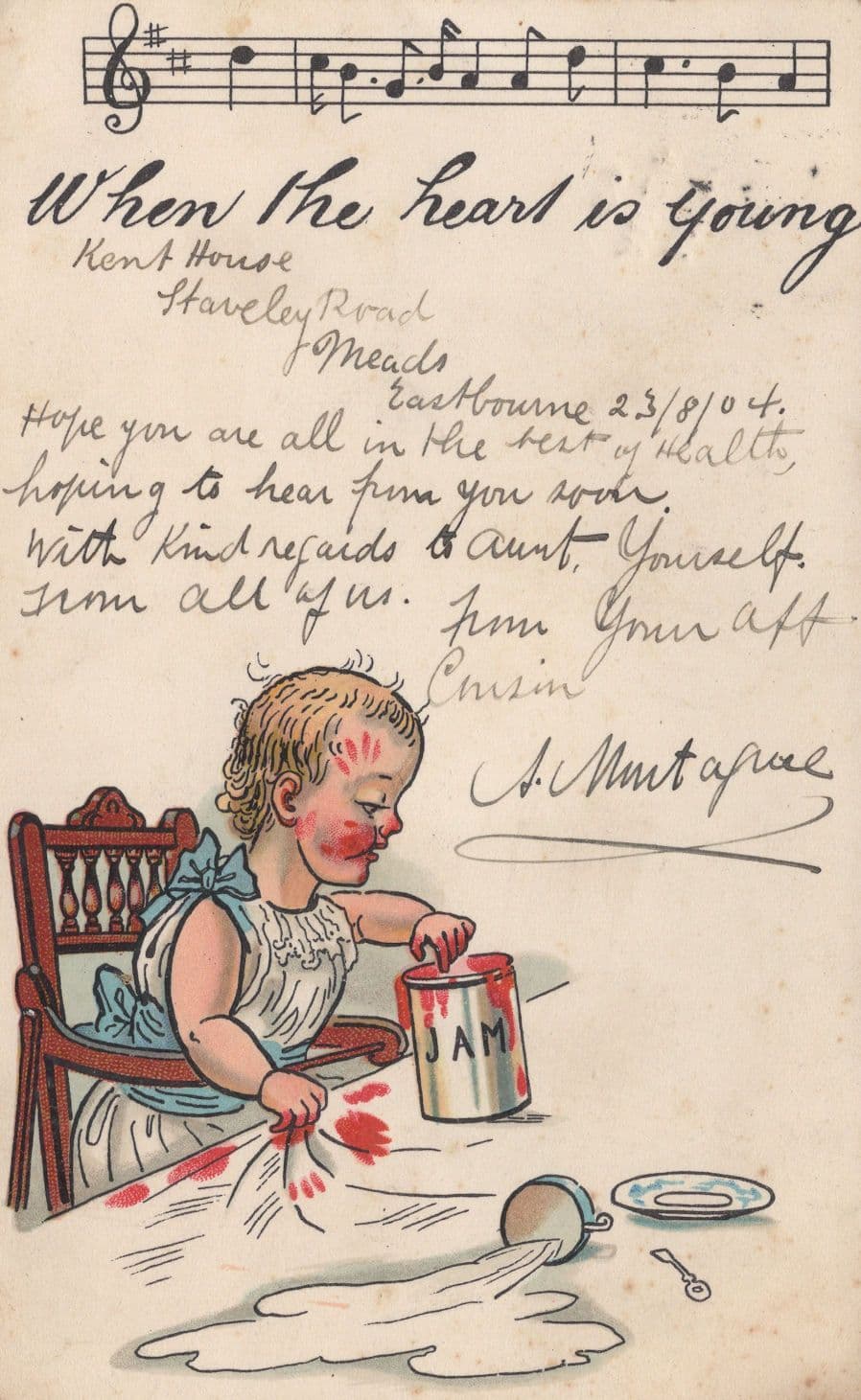 Messy Child Jam Jar Confectionary Sweets 1904 Old Postcard