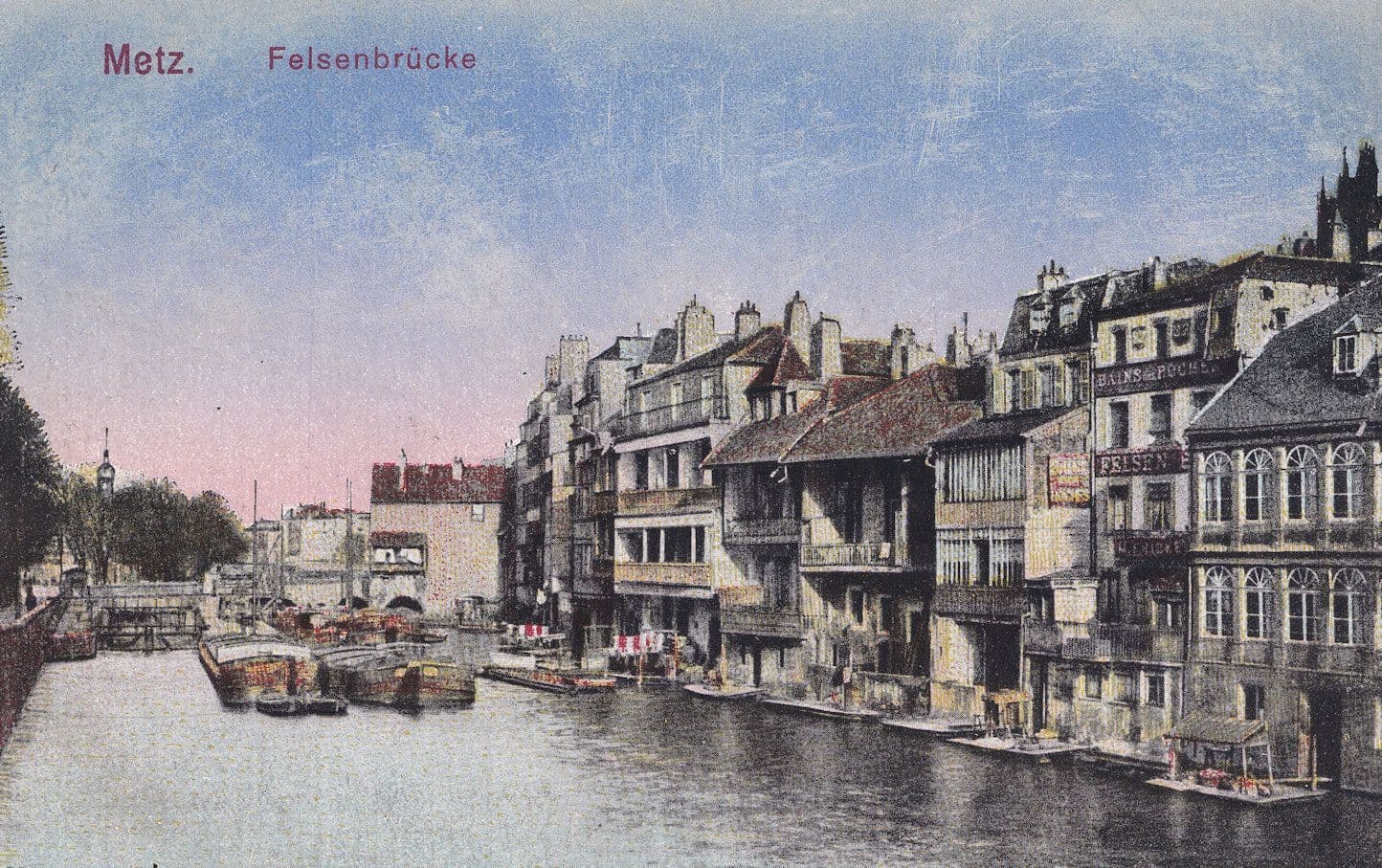 Metz Felsenbrucke River Boats Old German Postcard