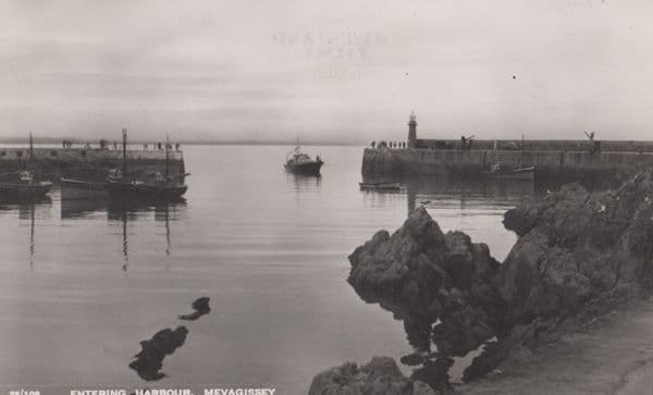 Mevagissey Harbour Cornwall Fishing Boat Boats Vintage Real Photo Postcard