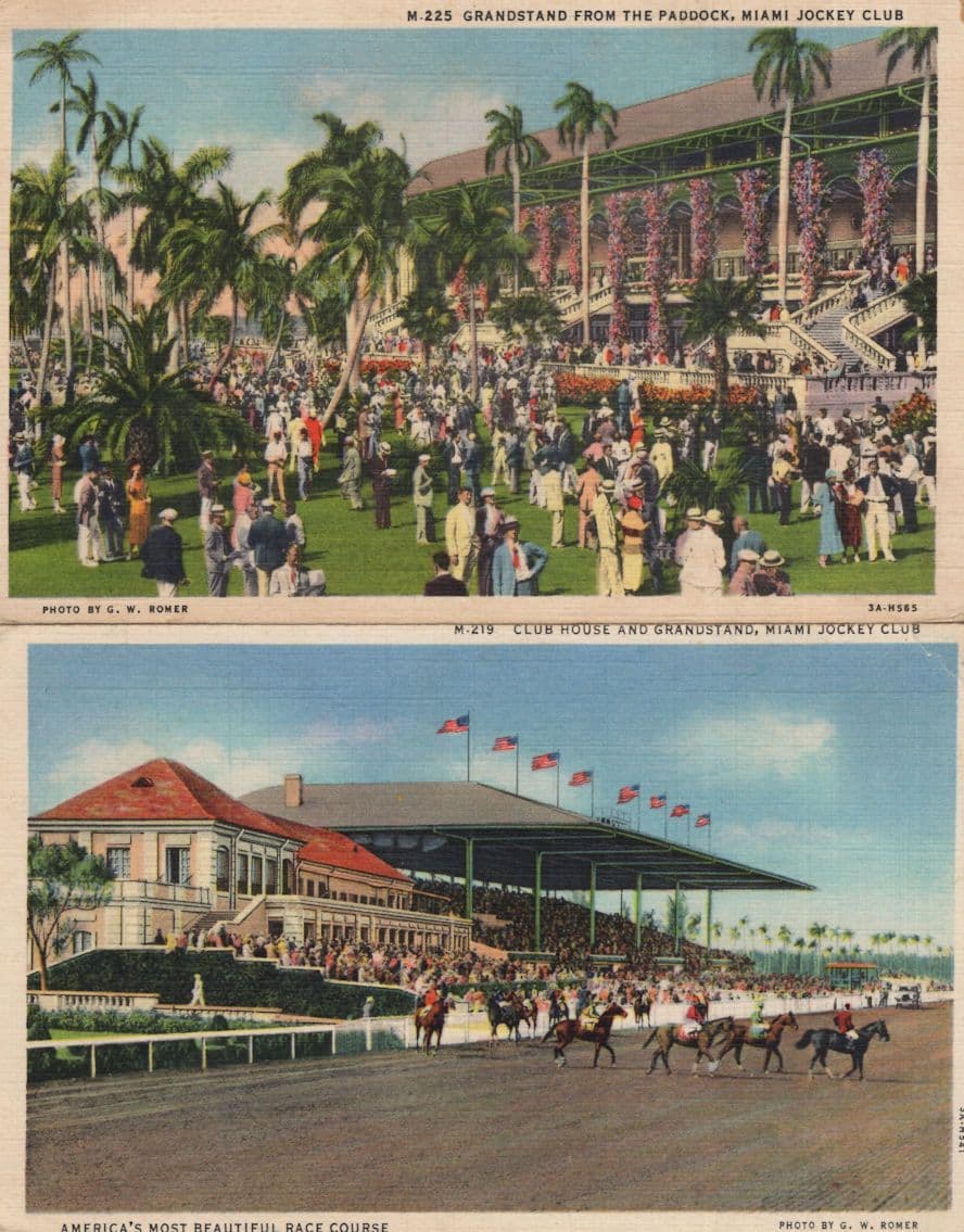 Miami Club House & Grandstand 2x USA Old Horse Racing Postcard s